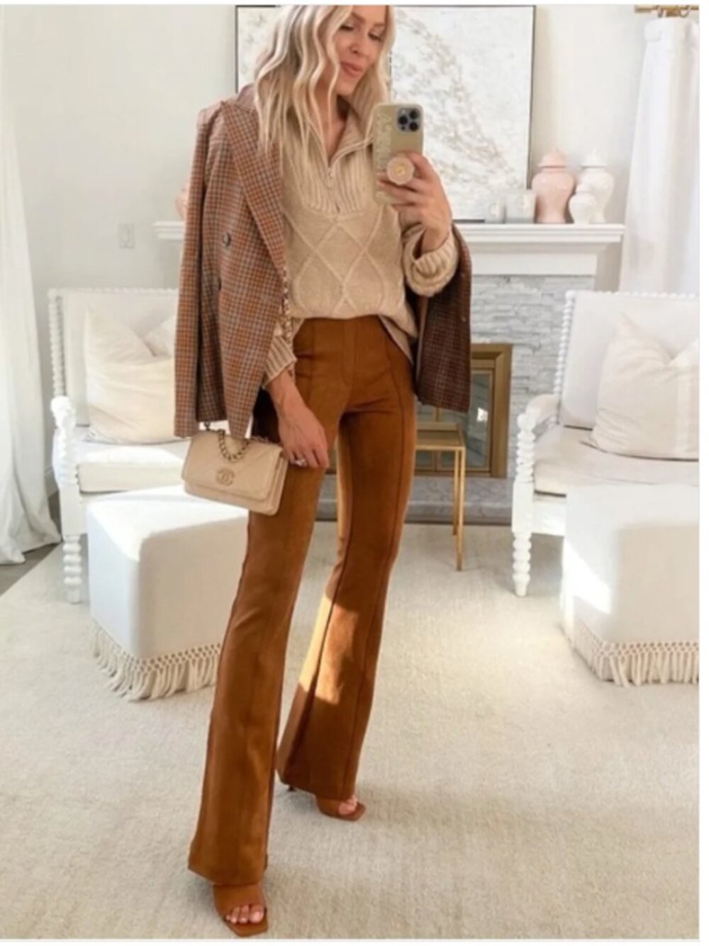Spanx Faux Suede Flare Pants Rich Caramel Size Medium Tall MT 20323T